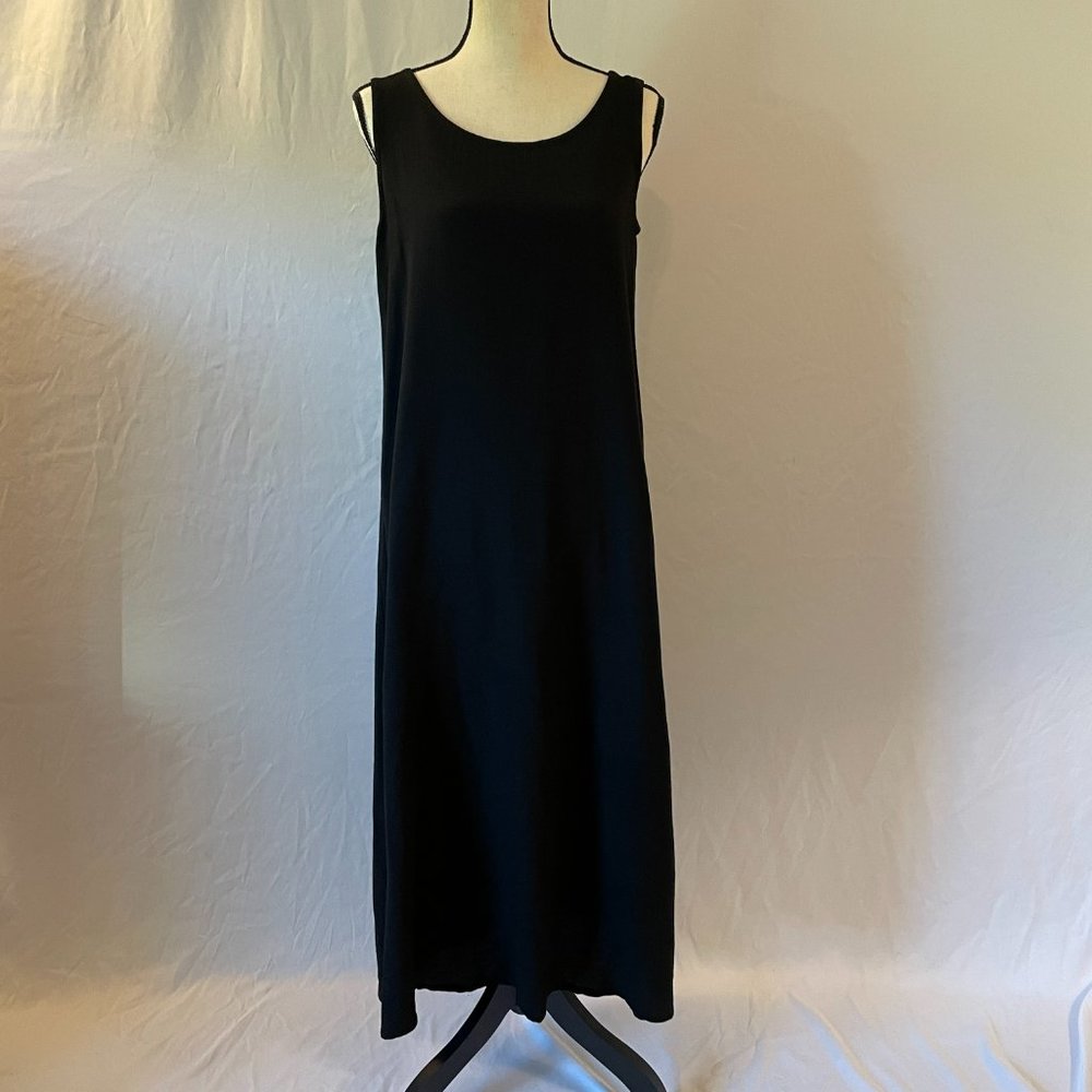 Eileen Fisher Petite Black Italian Wool Pique Long Tank Dress – Size PS NWT